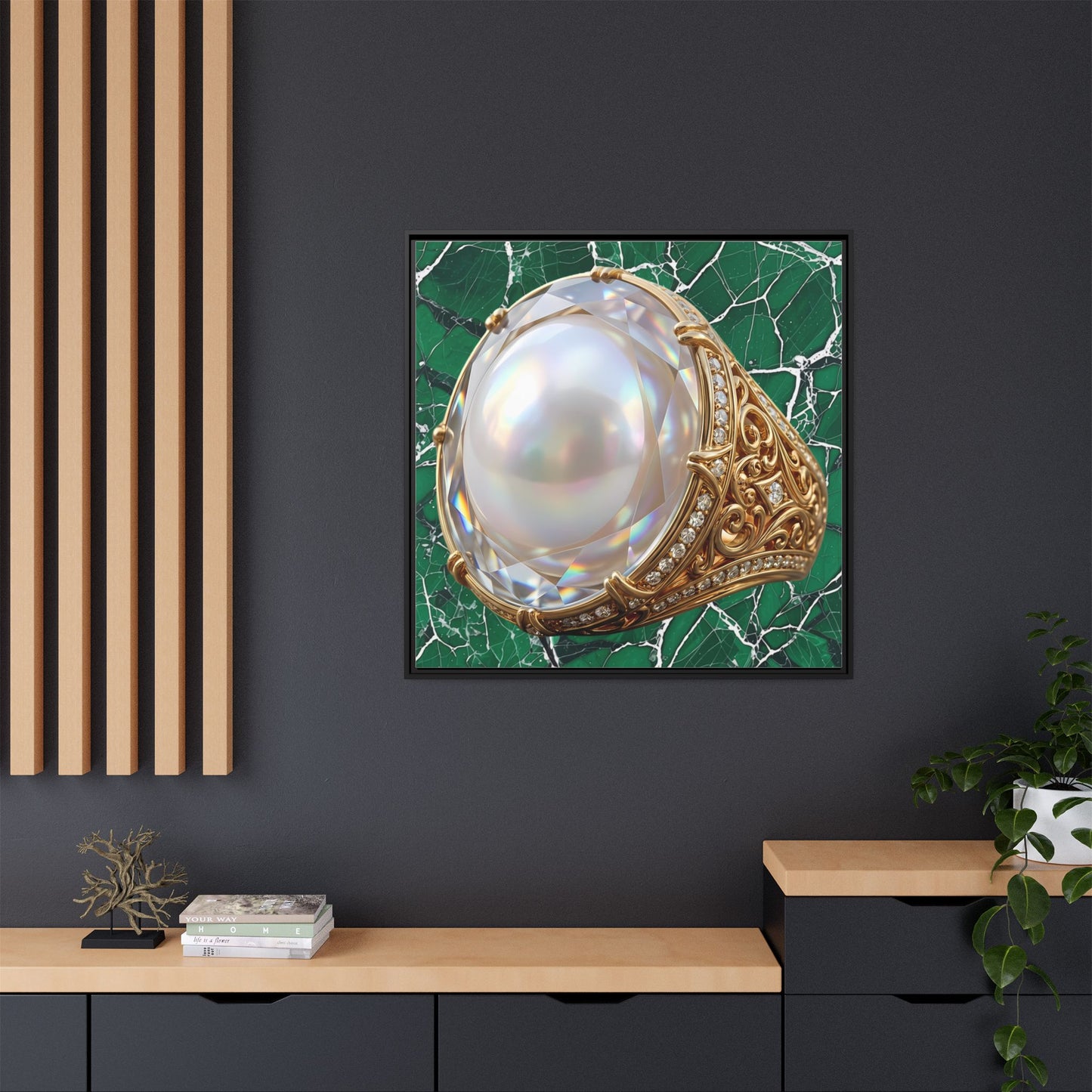 Verdant Pearl Ring Framed Canvas