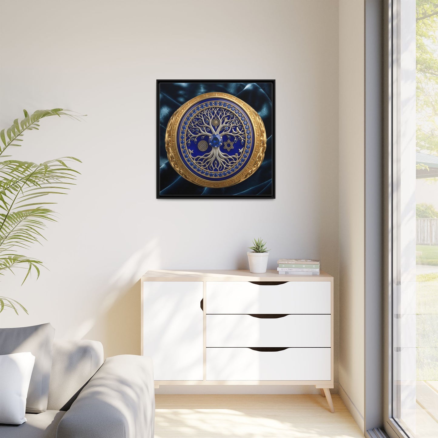 Blue & Gold Tree of Life Medallion Canvas