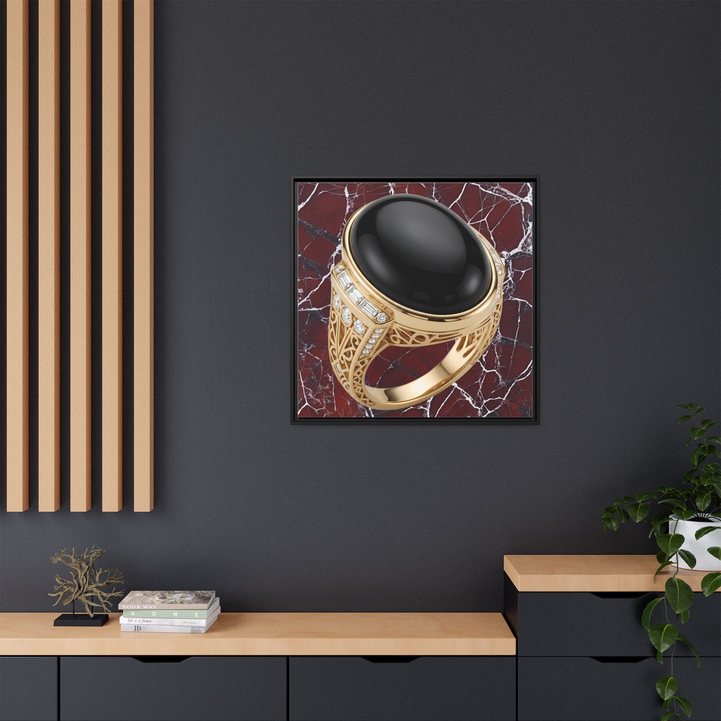 Burgundy Vein Onyx Ring Framed Canvas