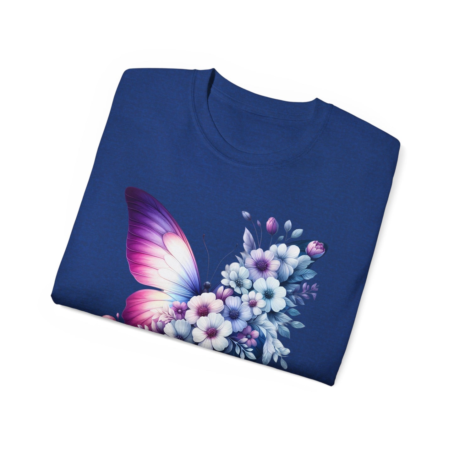 Purple Butterfly Floral Graphic T-Shirt