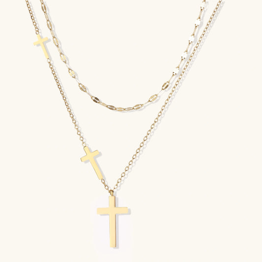 Divine Layers Cross Necklace Set