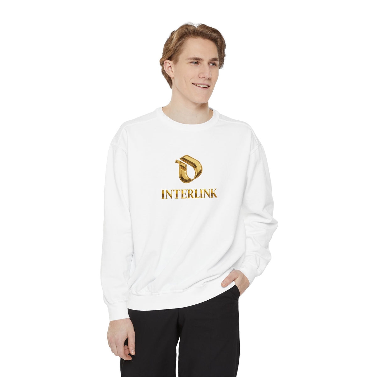 Gold Interlink Logo Crewneck Sweatshirt for Women