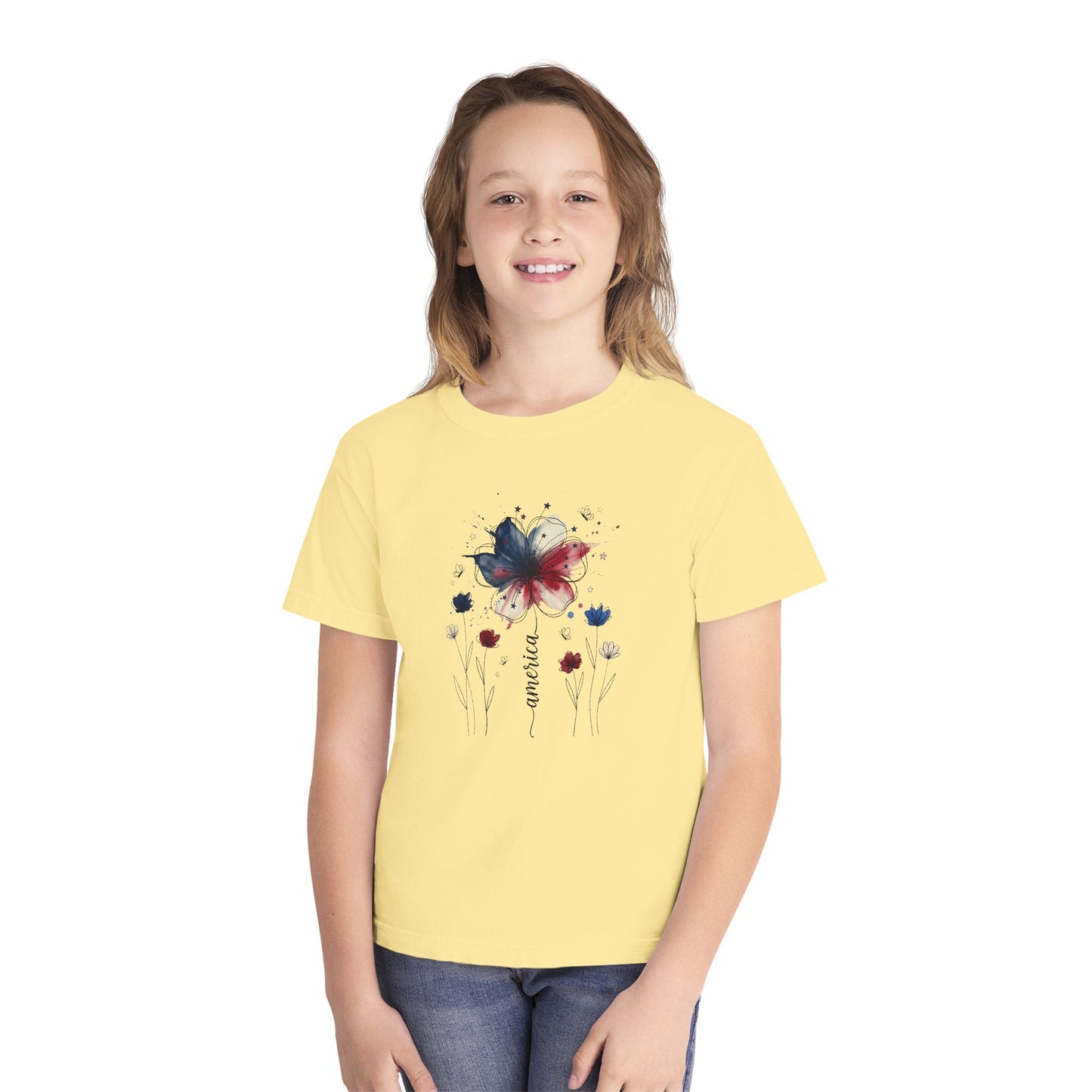 Watercolor Patriotic Butterfly Youth T-Shirt