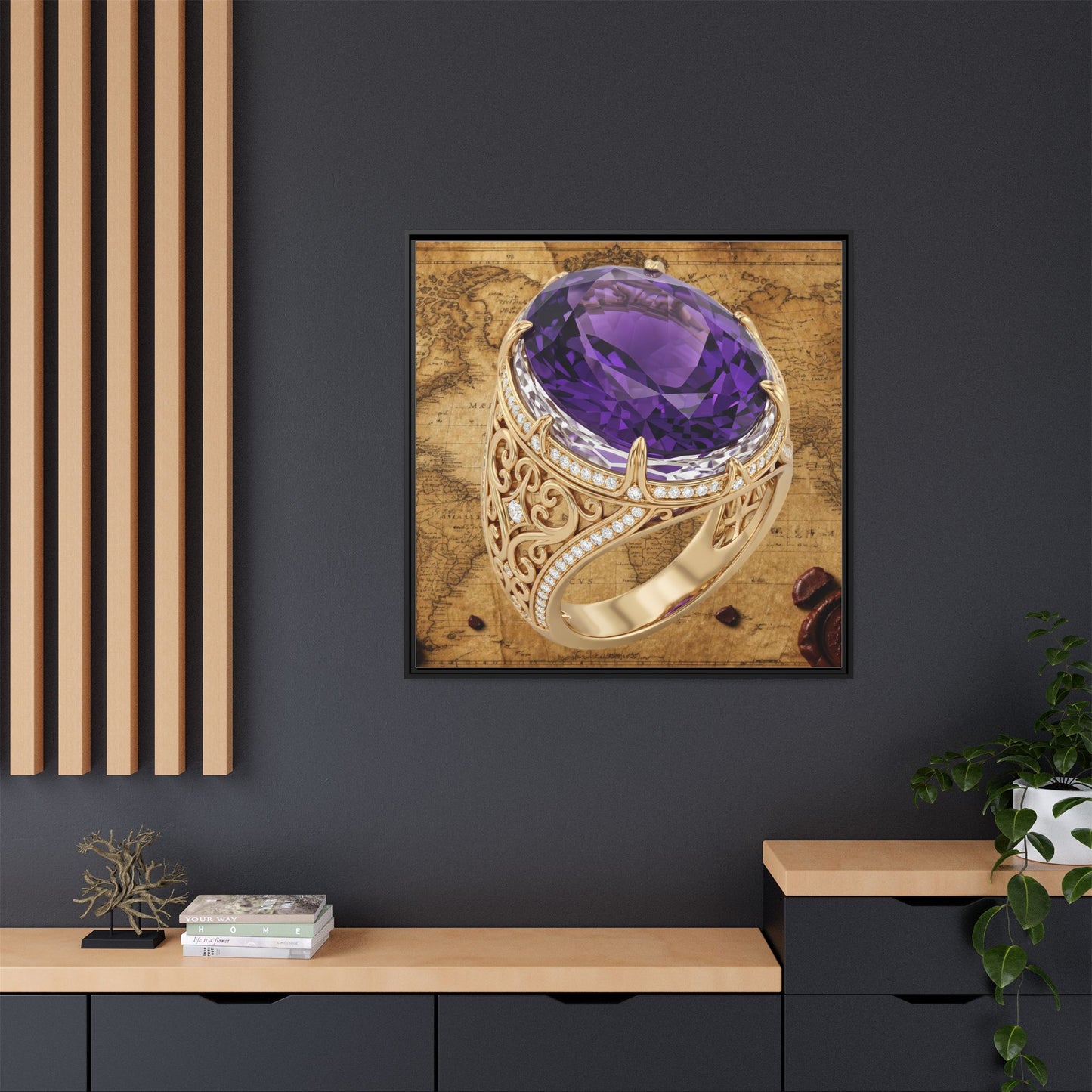Ornate Amethyst Ring Framed Canvas