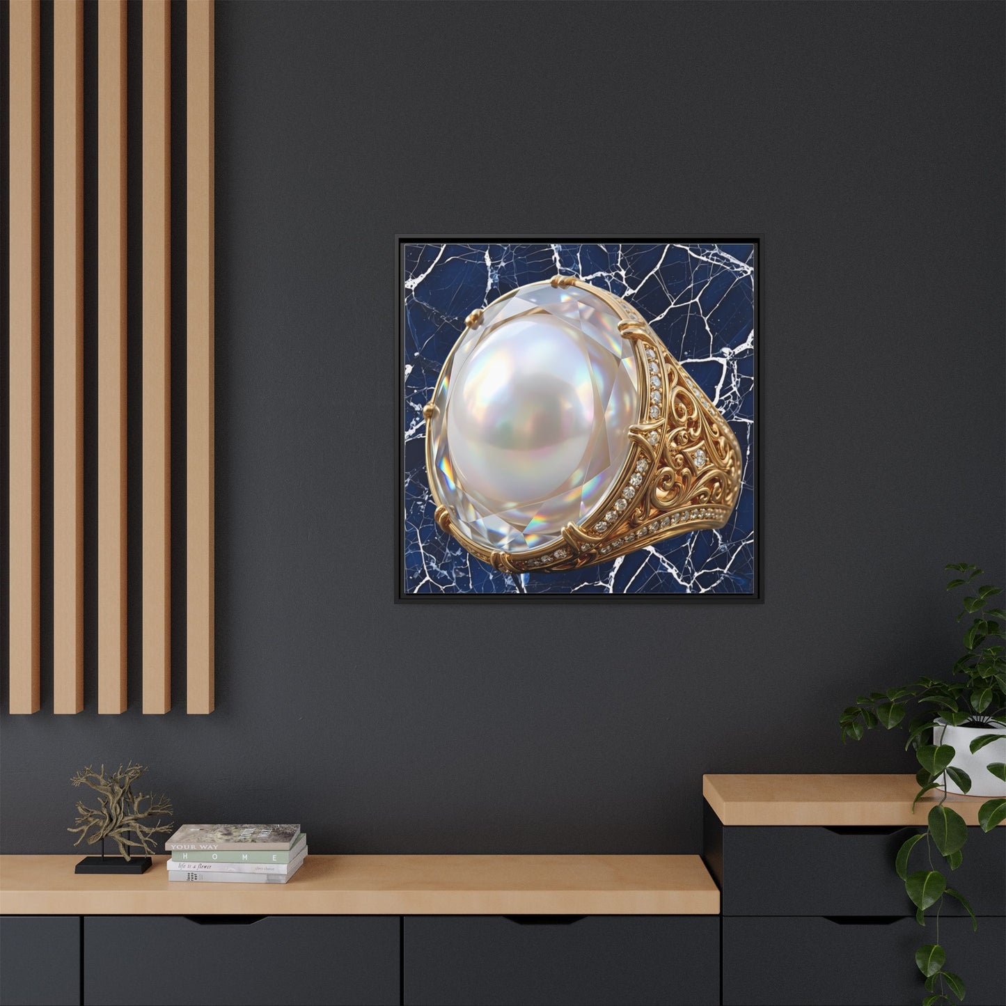 Iridescent Pearl Marble Ring Framed Canvas