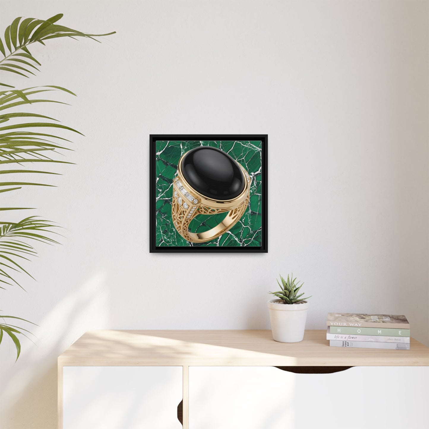 Emerald Vein Onyx Ring Framed Canvas