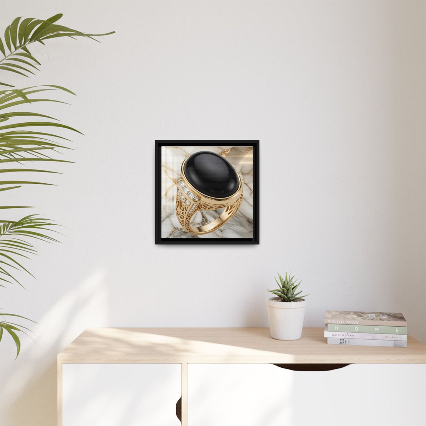 Ivory Vein Onyx Ring Framed Canvas