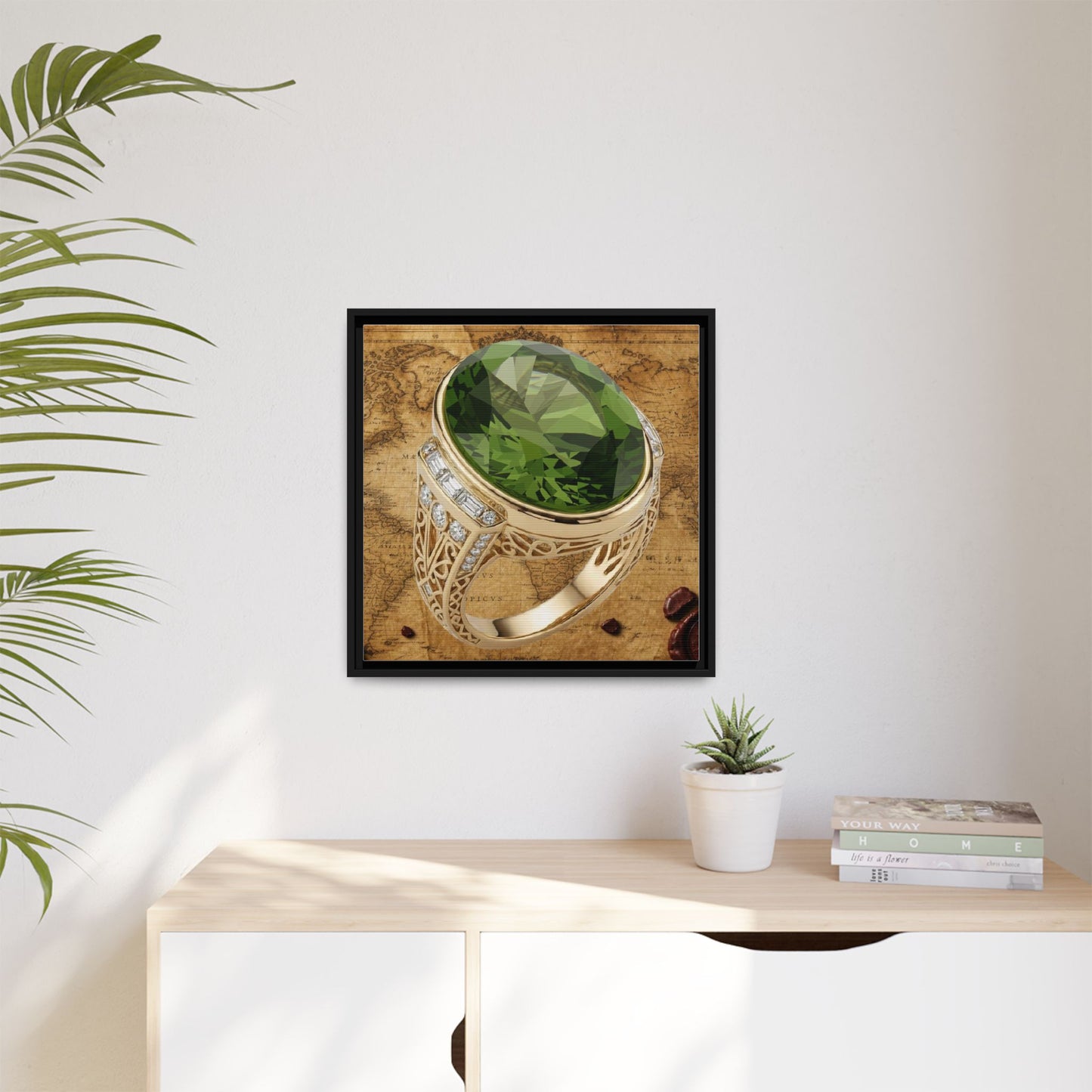 Peridot Ring Illustration Framed Canvas
