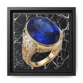 Sapphire Ring Against Veined Marble Framed Canvas