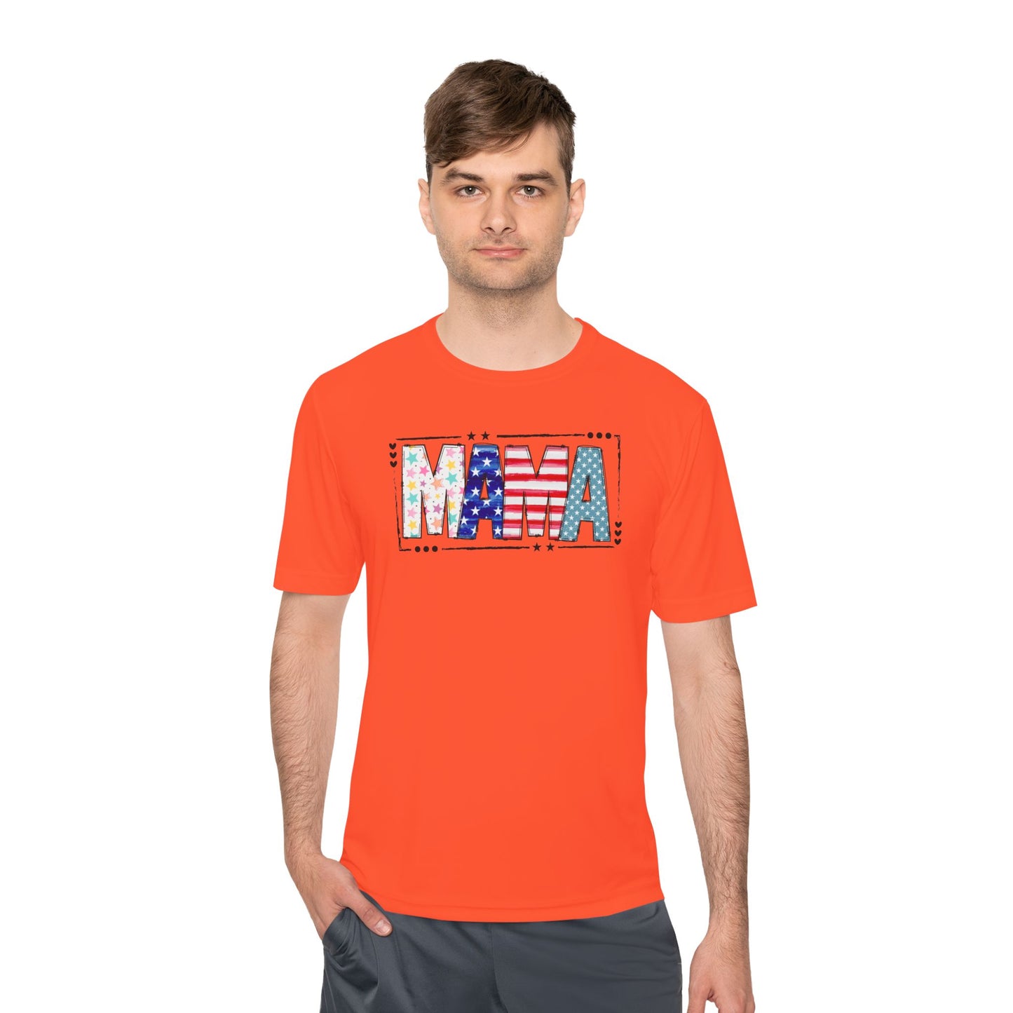 MAMA Patriotic Graphic Tee — USA Flag & Stars Moisture-Wicking Shirt