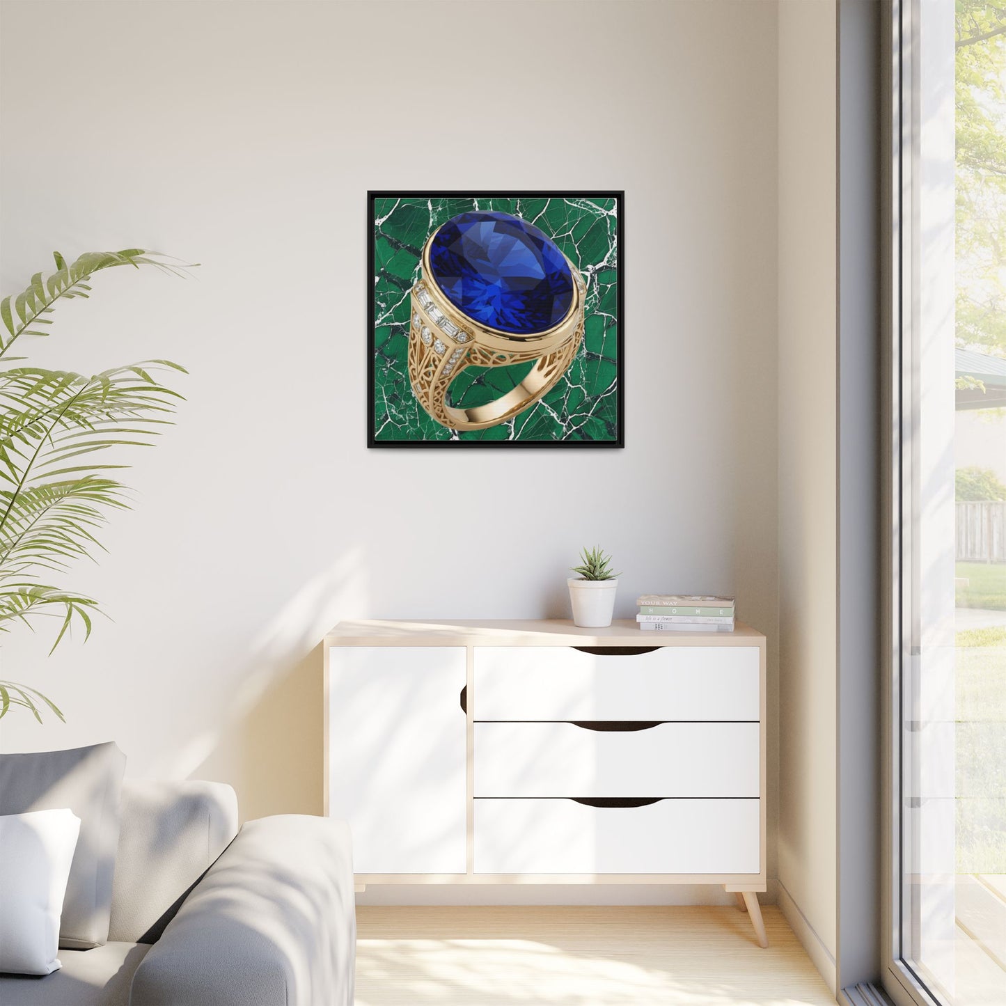 Marble Mosaic Sapphire Ring Framed Canvas