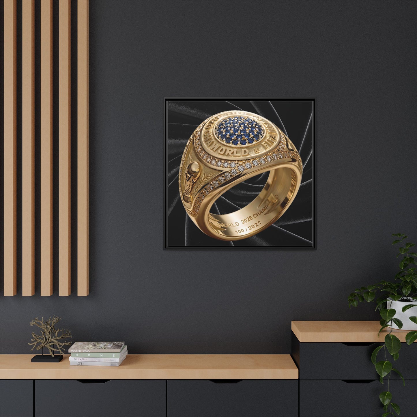 Midnight Satin 2026 Football Ring Framed Canvas