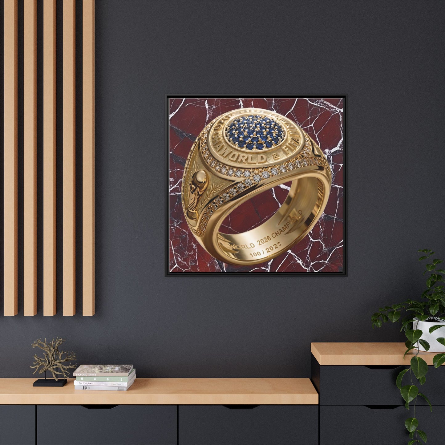 2026 World Football Ring Fractured Marble Framed Canvas