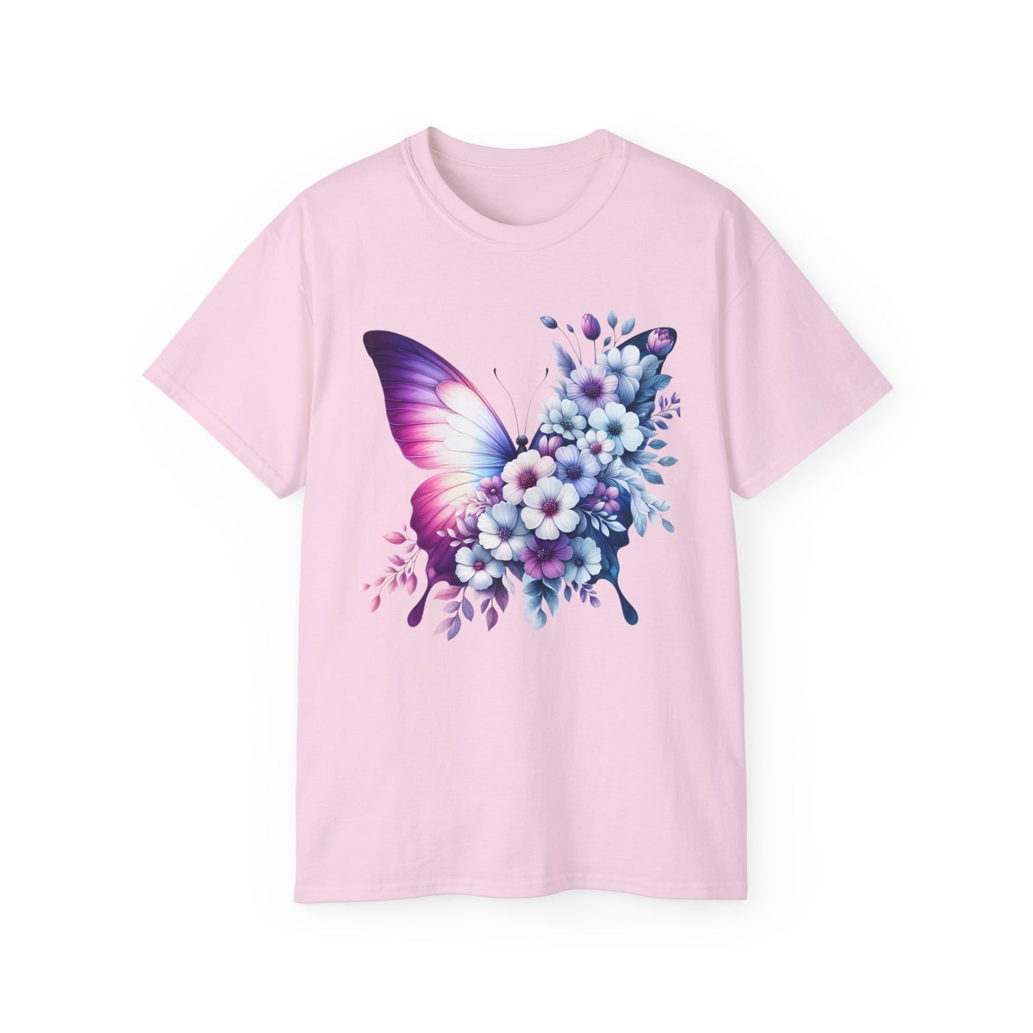Purple Butterfly Floral Graphic T-Shirt