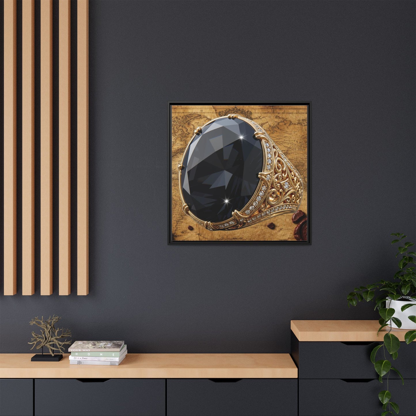 Black Diamond Ornate Mount Framed Canvas