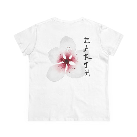 Sakura Blossom & EARTH Calligraphy Back Print Women’s Tee