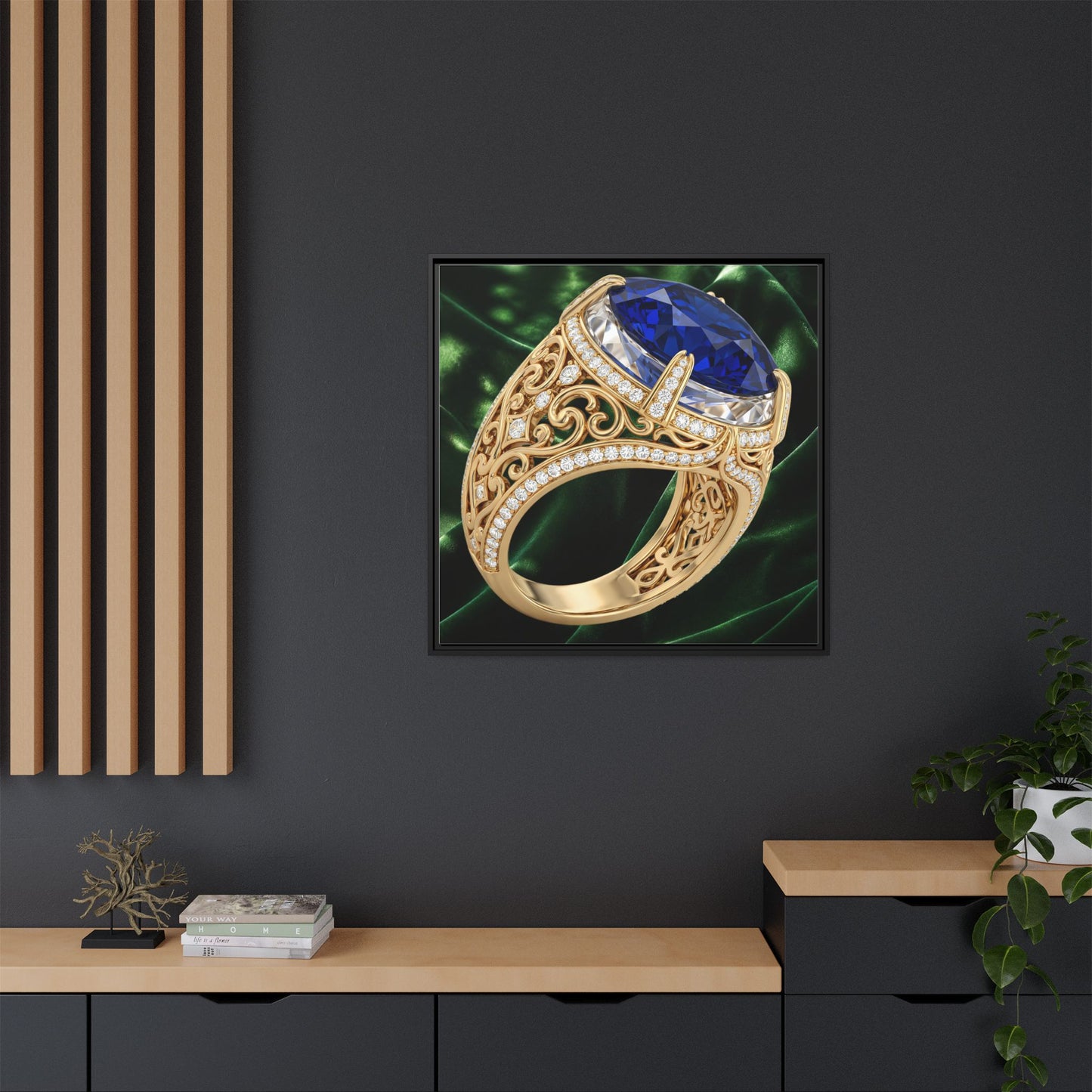 Blue Sapphire Ring in Profile Framed Canvas