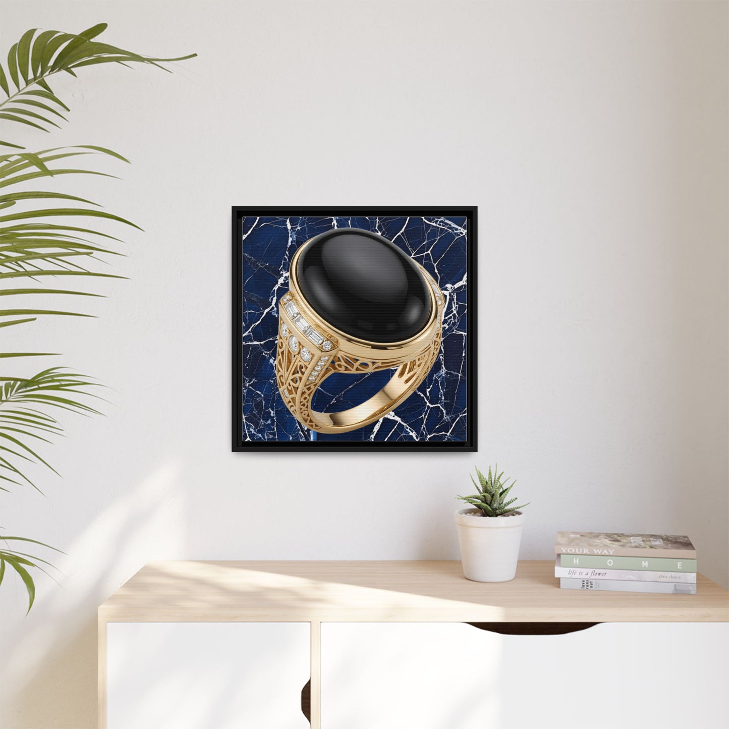 Sable Onyx Marble Ring Framed Canvas