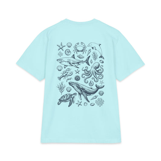 Vintage Ocean Etching Oversized Heavyweight Tee