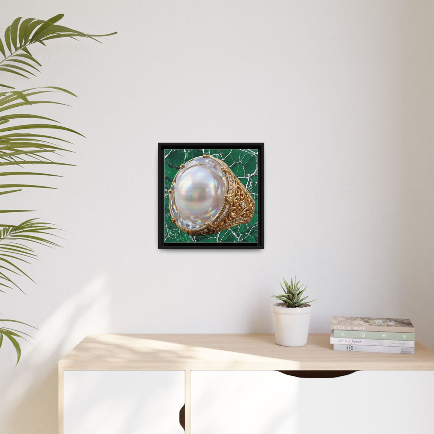 Verdant Pearl Ring Framed Canvas