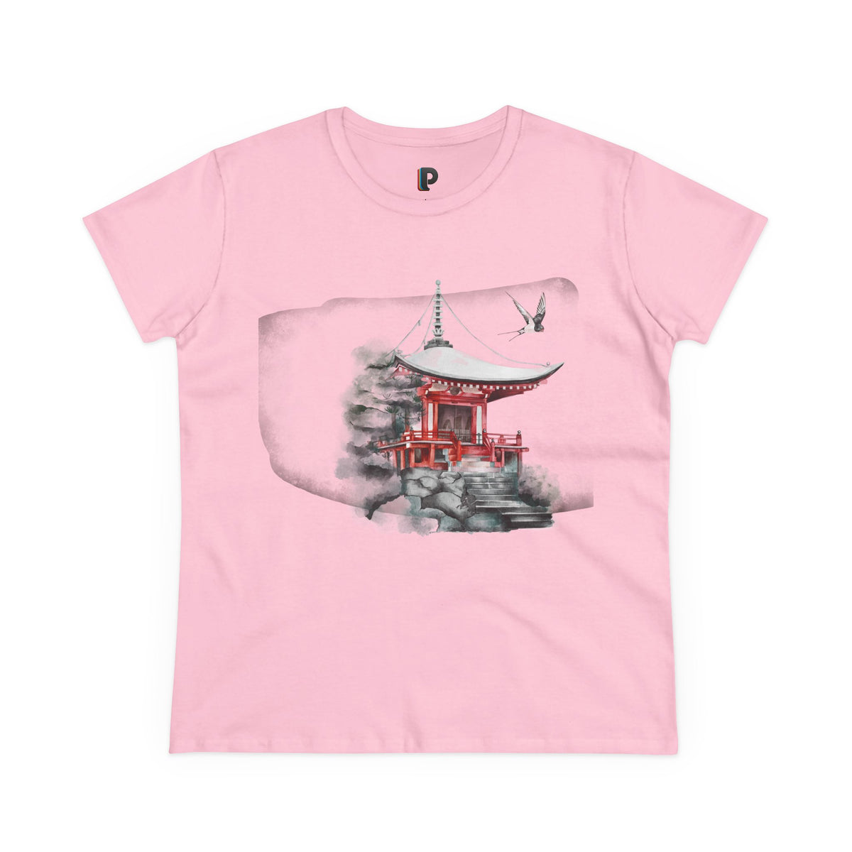 Watercolor Red Pagoda Front Print Women’s Tee