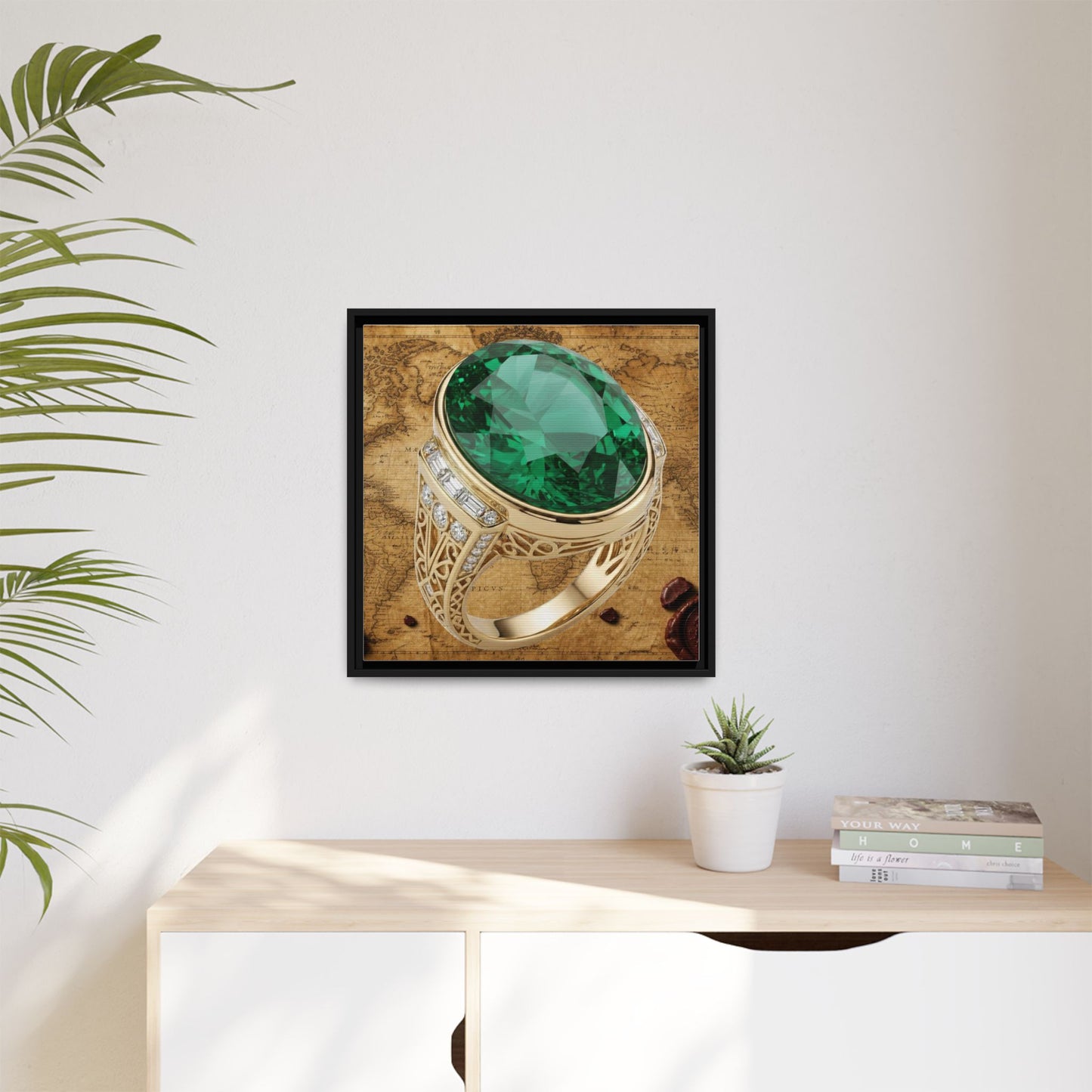 Emerald Ring Vintage Map Framed Canvas