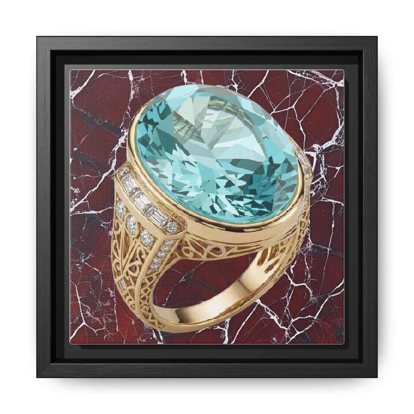 Aquamarine Ring on Fractured Marble Framed Canvas
