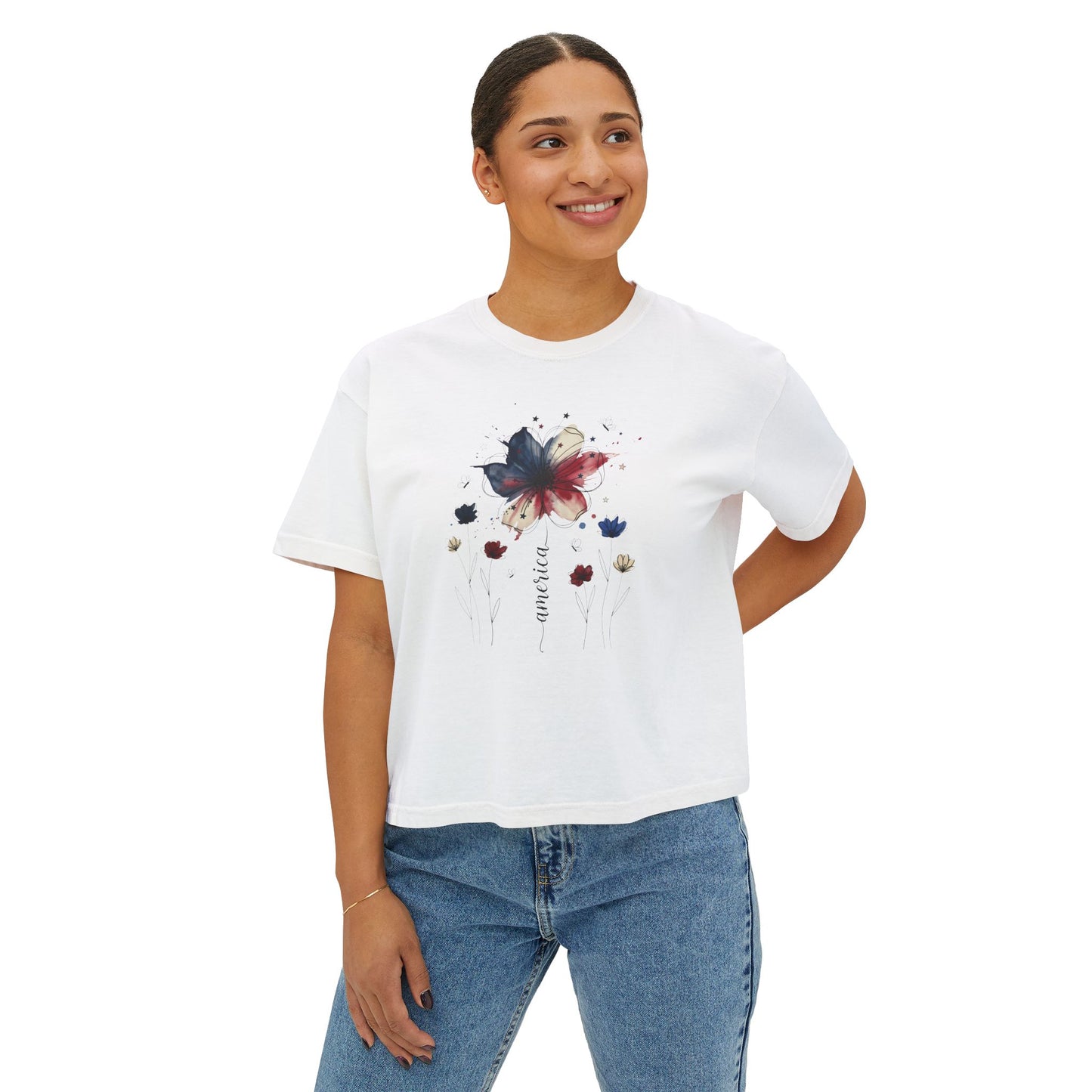 Watercolor America Butterfly Boxy Tee