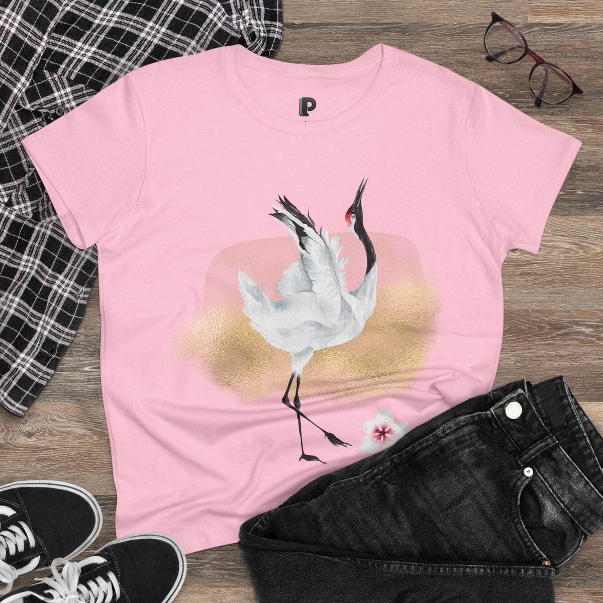 Dancing Red-Crowned Crane Watercolor Women’s Tee