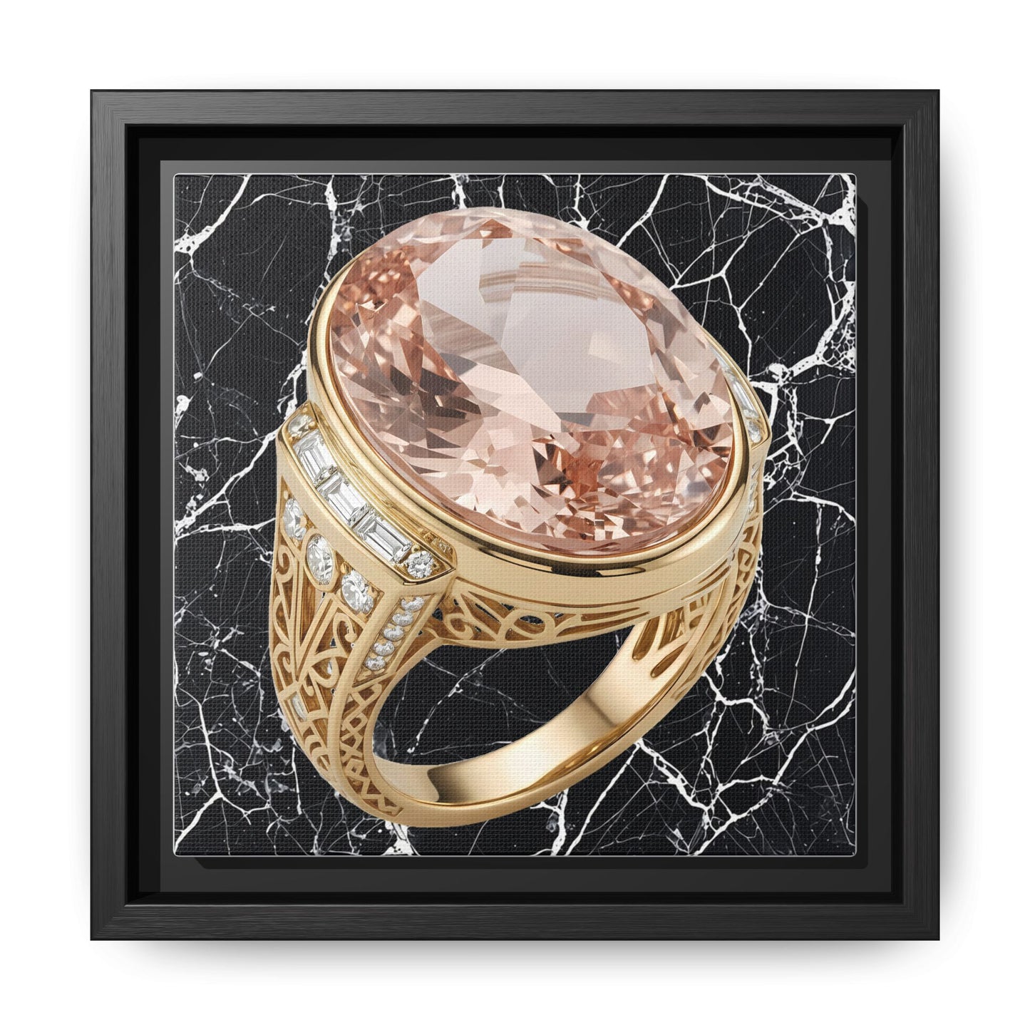Peach Facet Morganite Marble Ring Framed Canvas