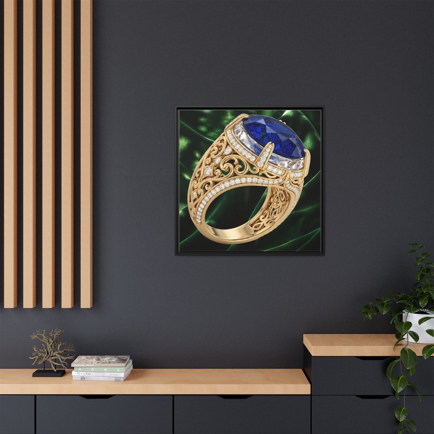 Blue Sapphire Ring in Profile Framed Canvas