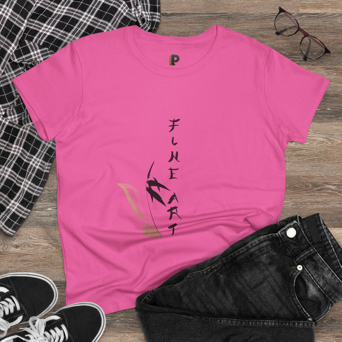 Fine Art Swallow & Gold Accent Front Print Women’s Tee