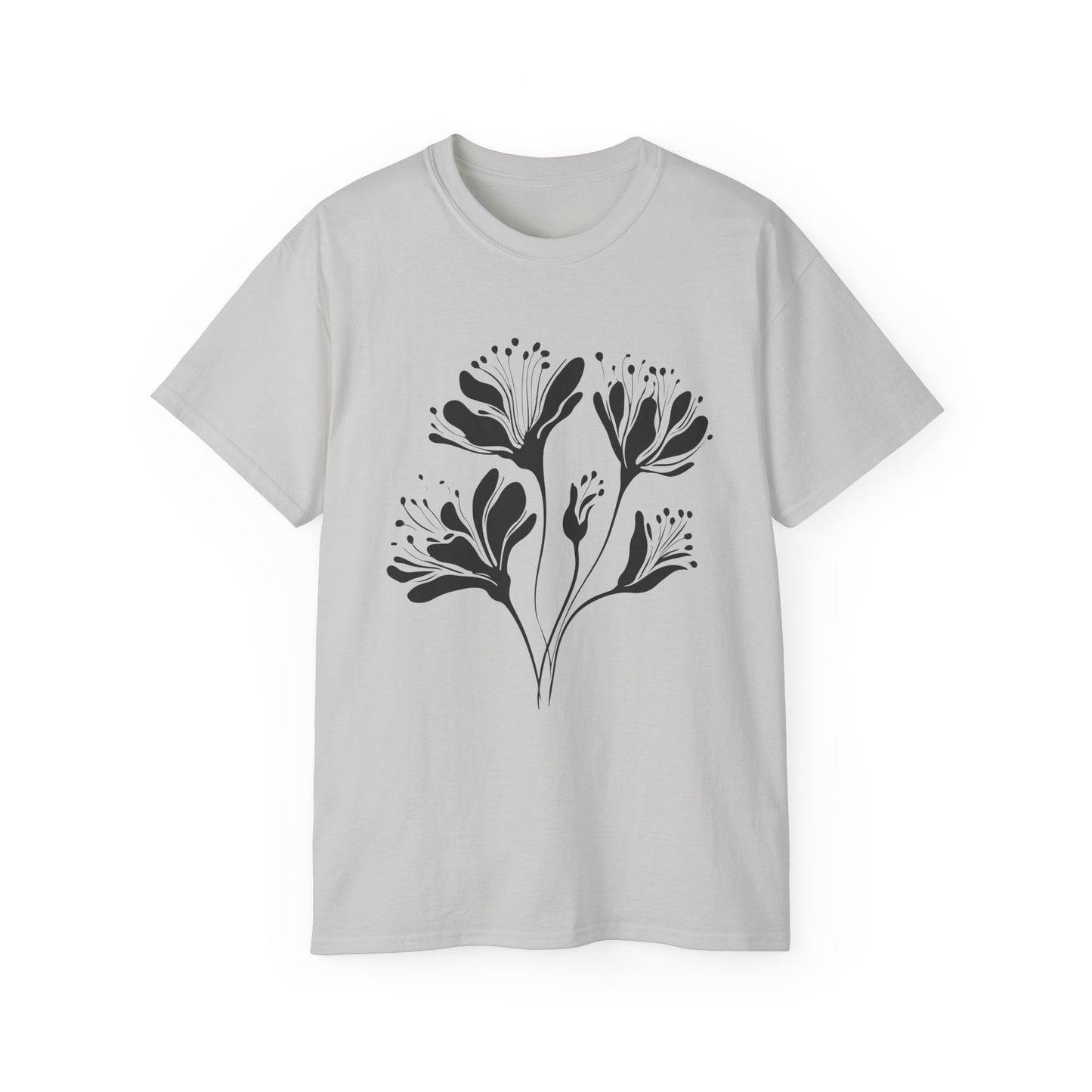 Minimal Black Floral Cotton Tee