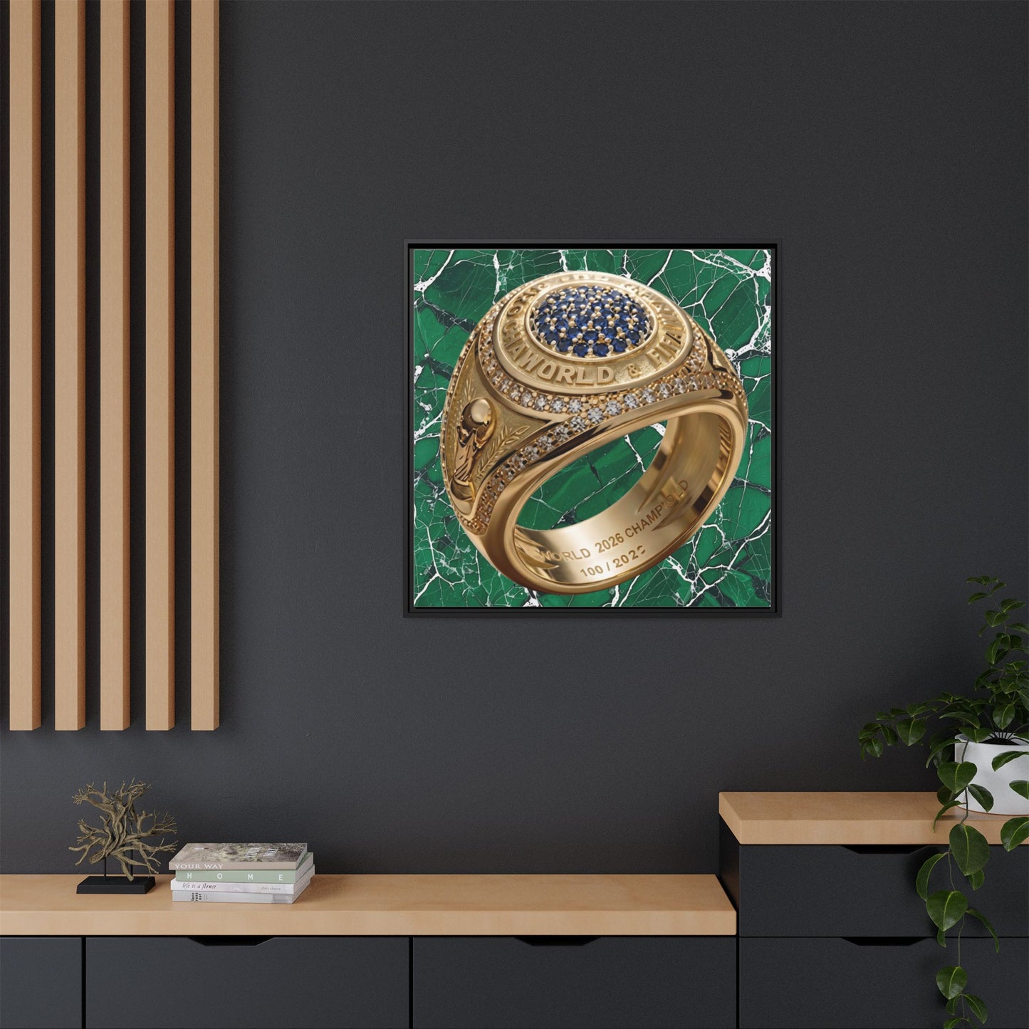 Emerald Marble 2026 Football Ring Framed Canvas