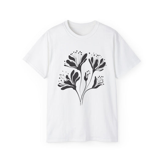 Minimal Black Floral Cotton Tee