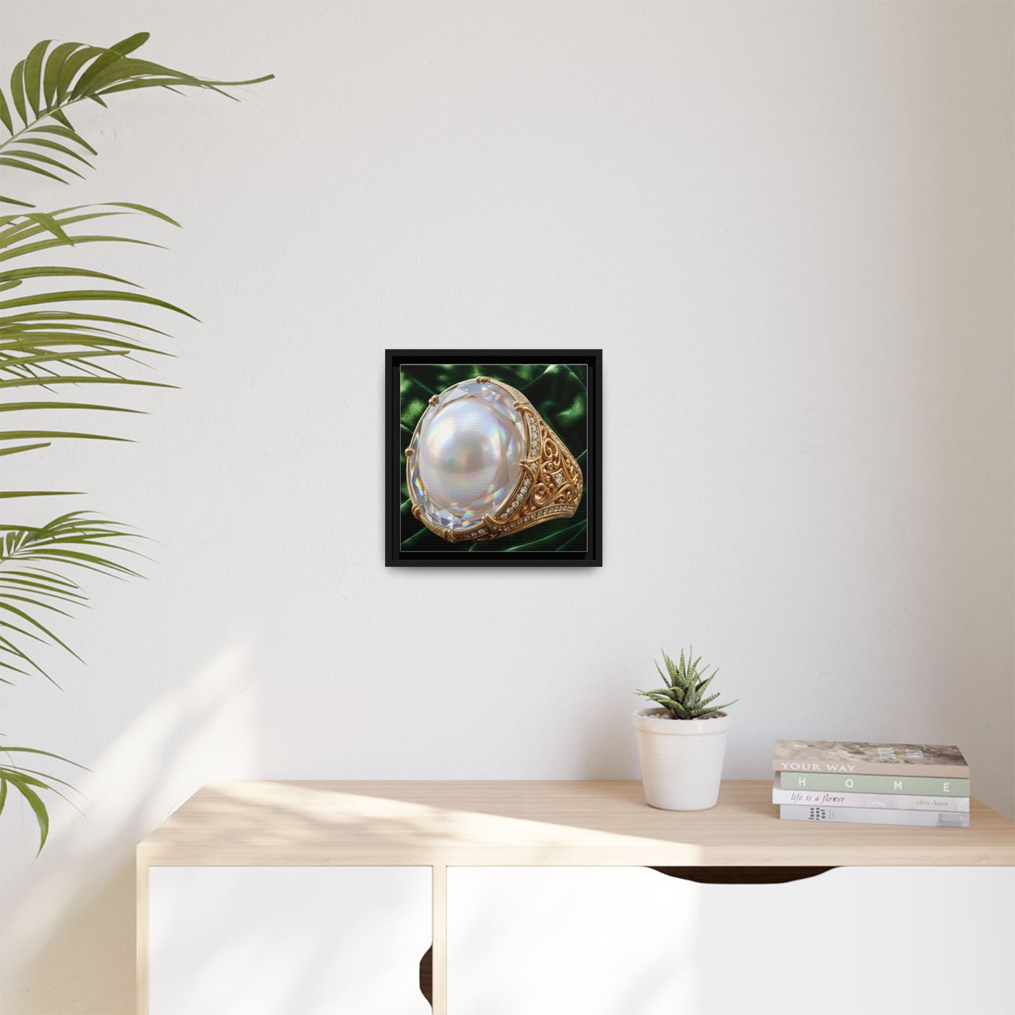 Luminous Pearl Ring with Drapery Framed Canvas