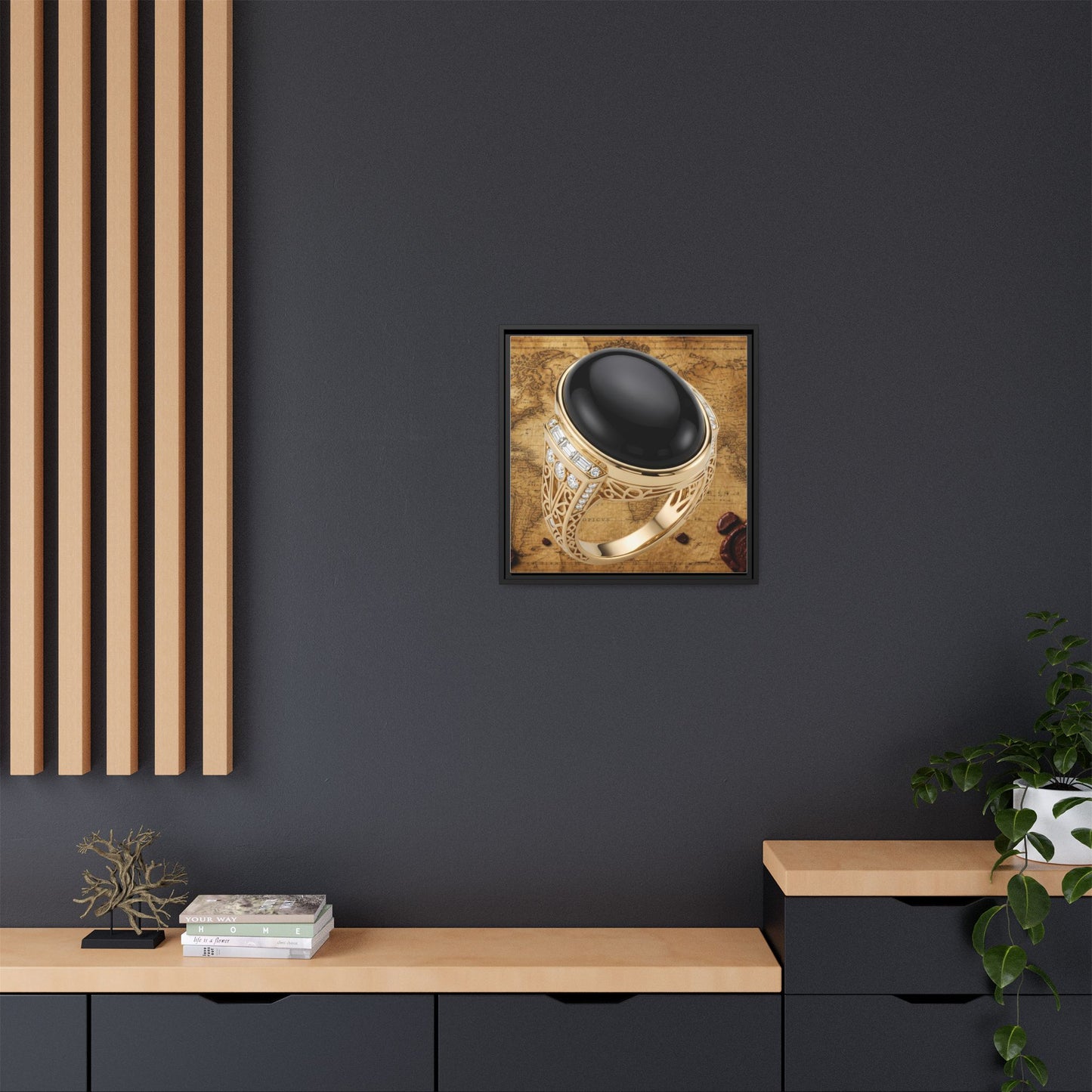 Onyx Ring Vintage Map Framed Canvas