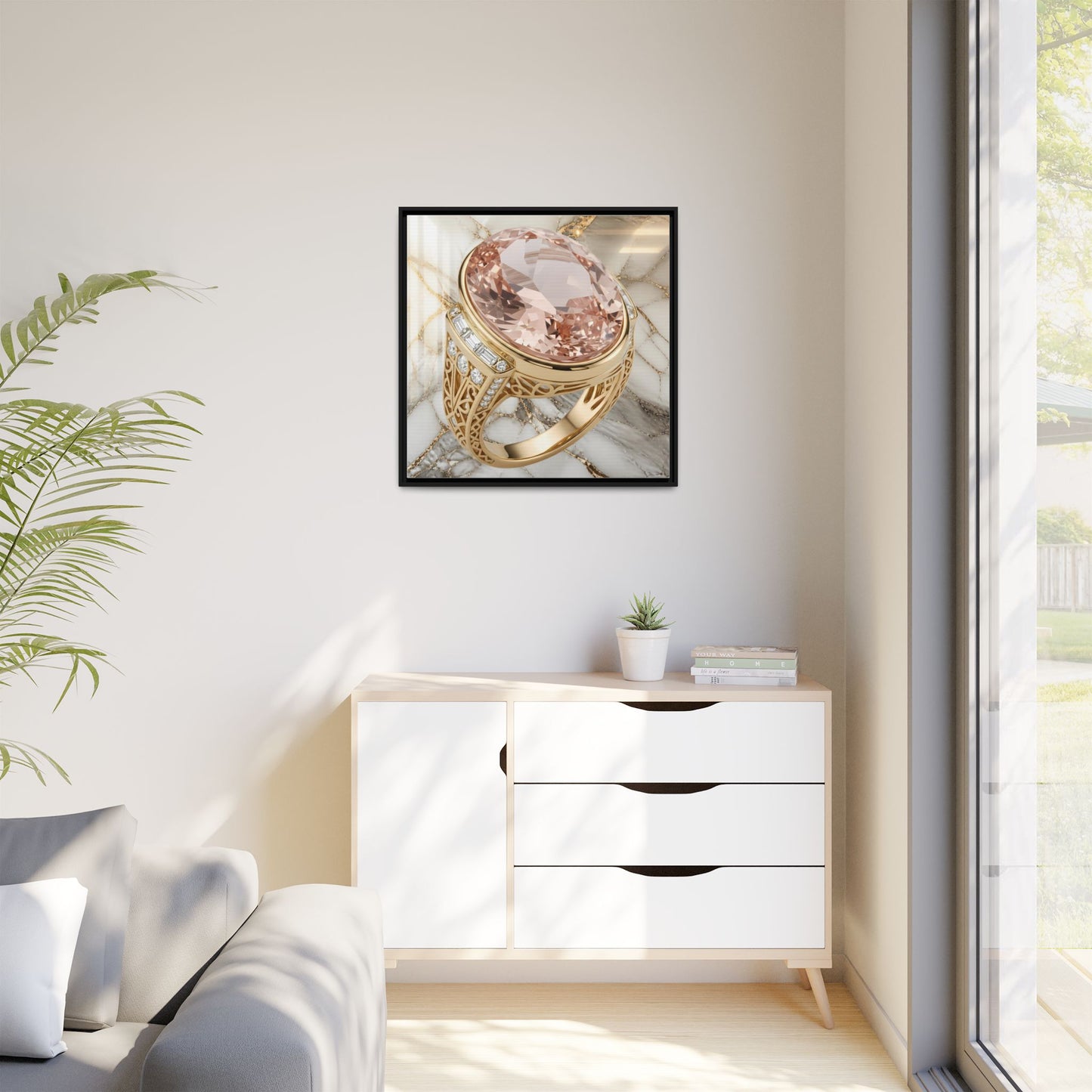 Morganite Ring on Marble Framed Canvas
