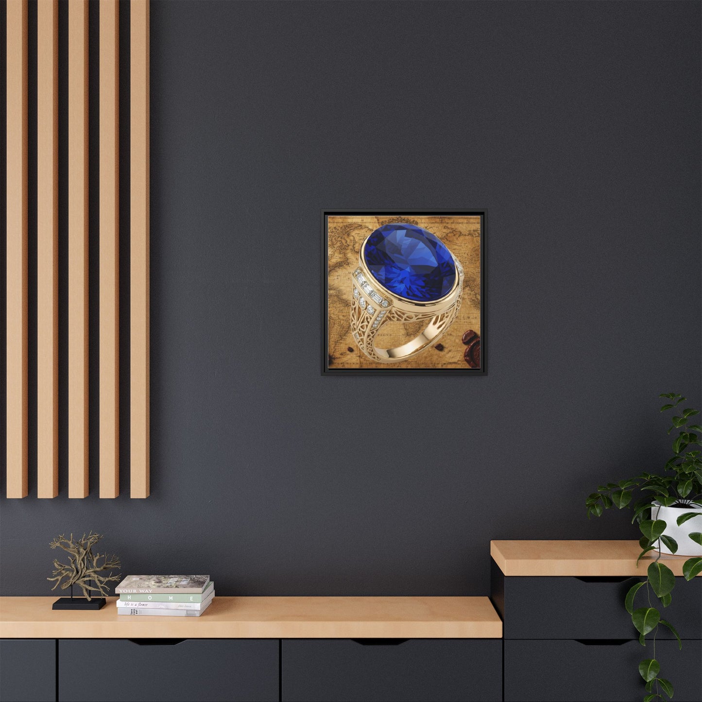 Faceted Sapphire Ring Framed Canvas