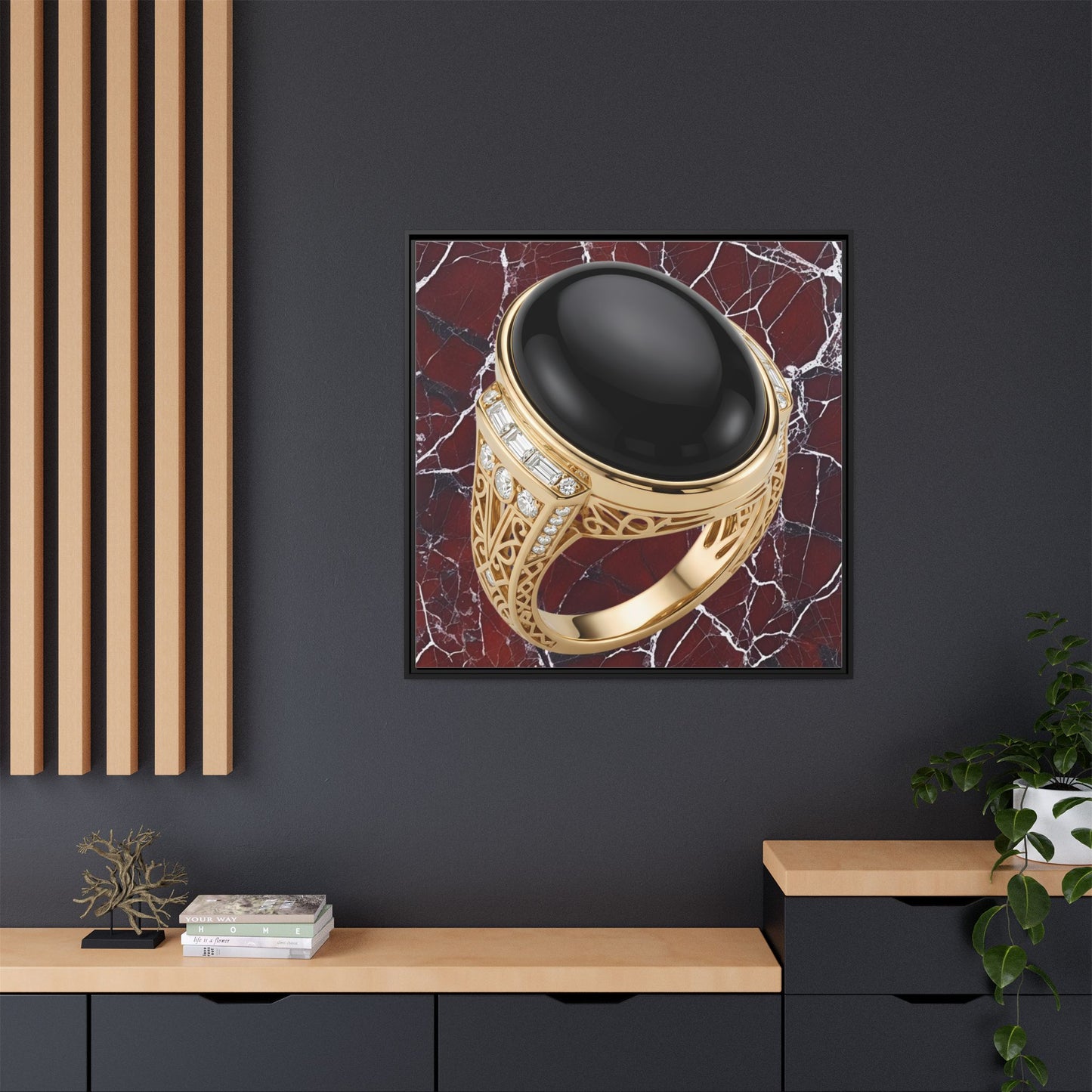 Burgundy Vein Onyx Ring Framed Canvas