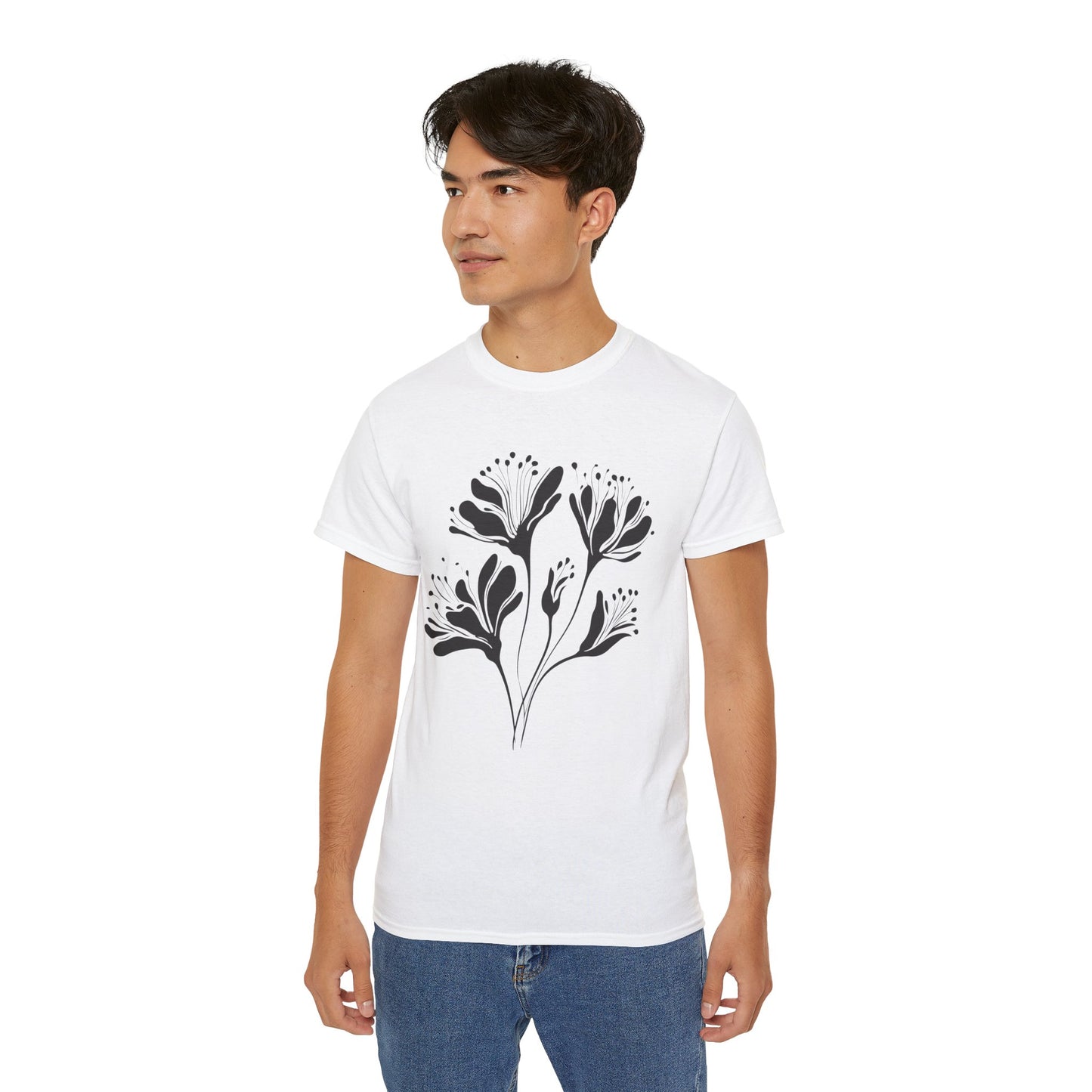 Minimal Black Floral Cotton Tee