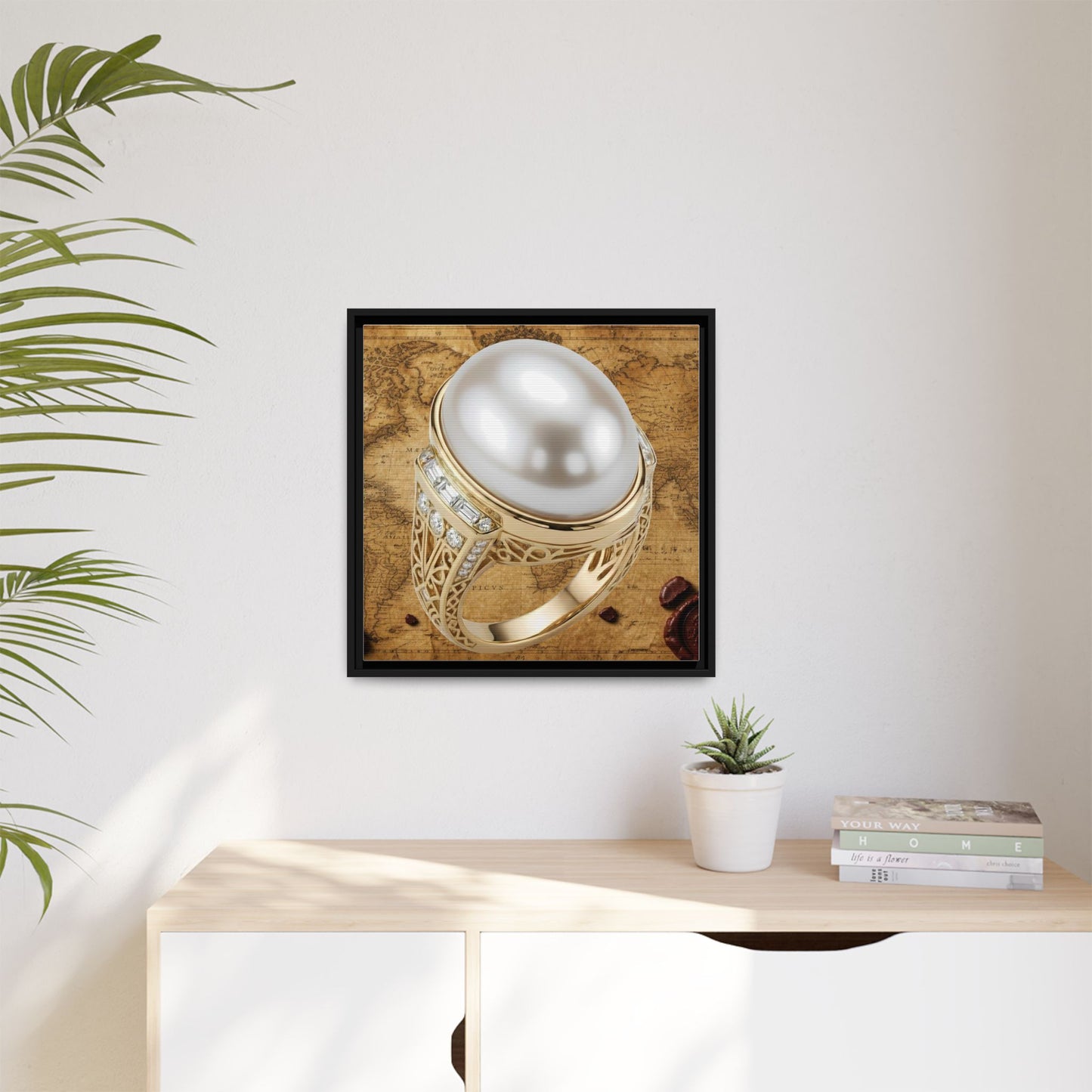 Oval Pearl Ring Framed Canvas