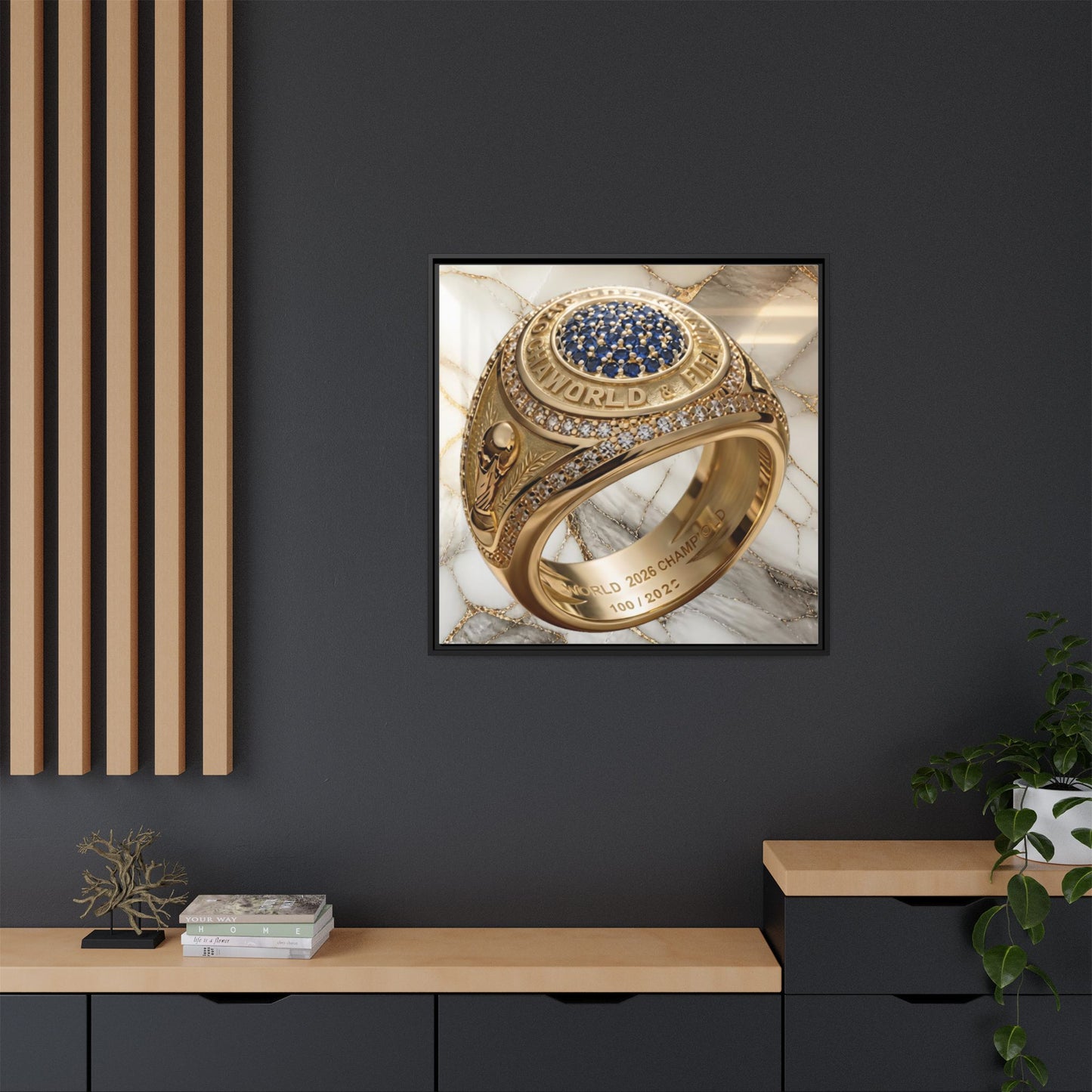 2026 Football Ring Veined Marble Framed Canvas