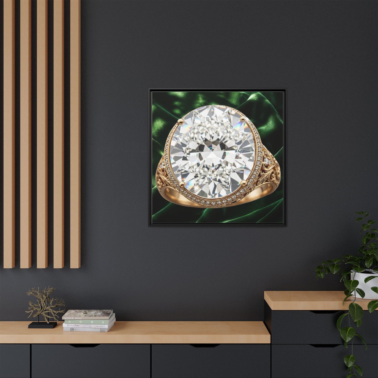 Brilliant Diamond Halo Ring Framed Canvas Art