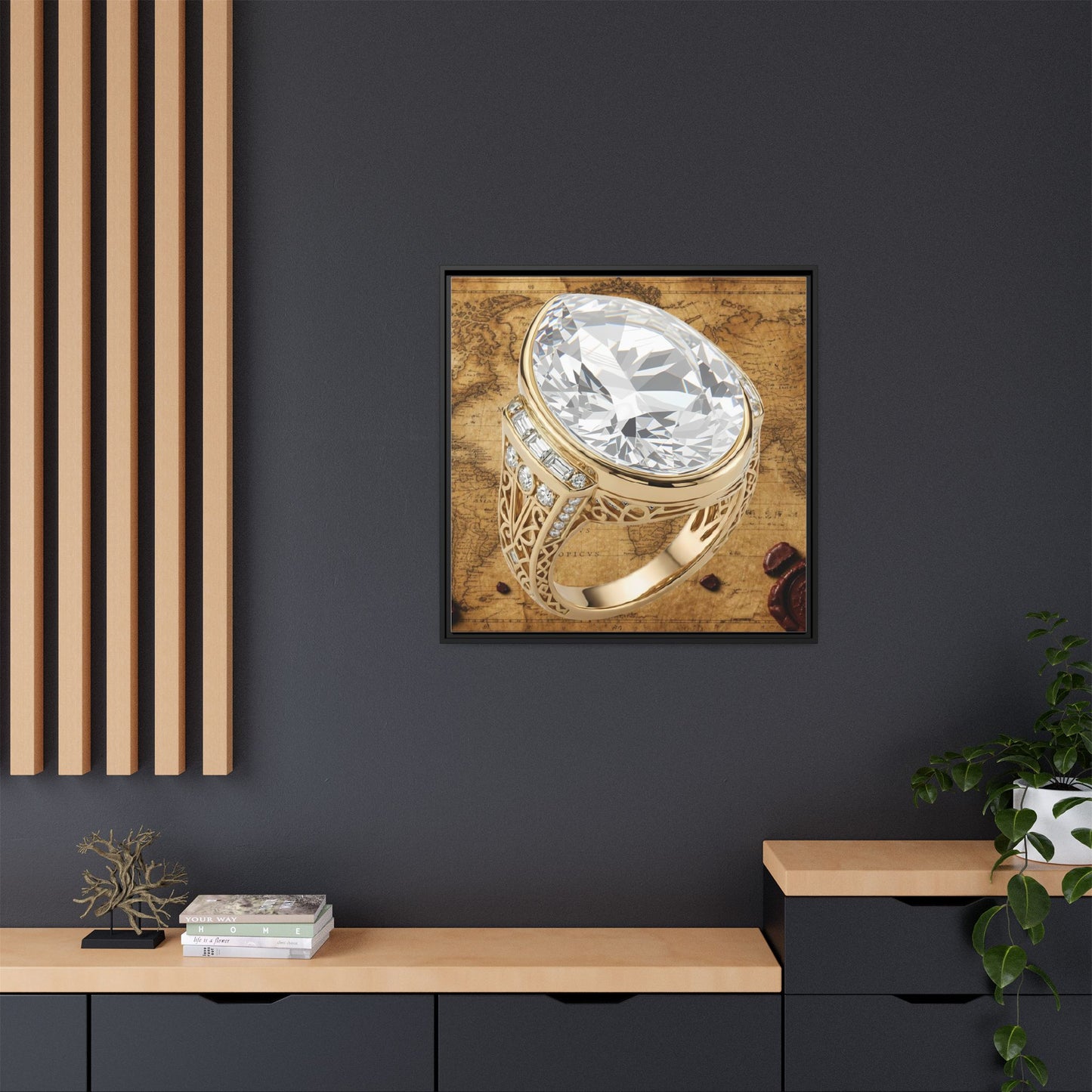 Oval Diamond Ring Framed Canvas