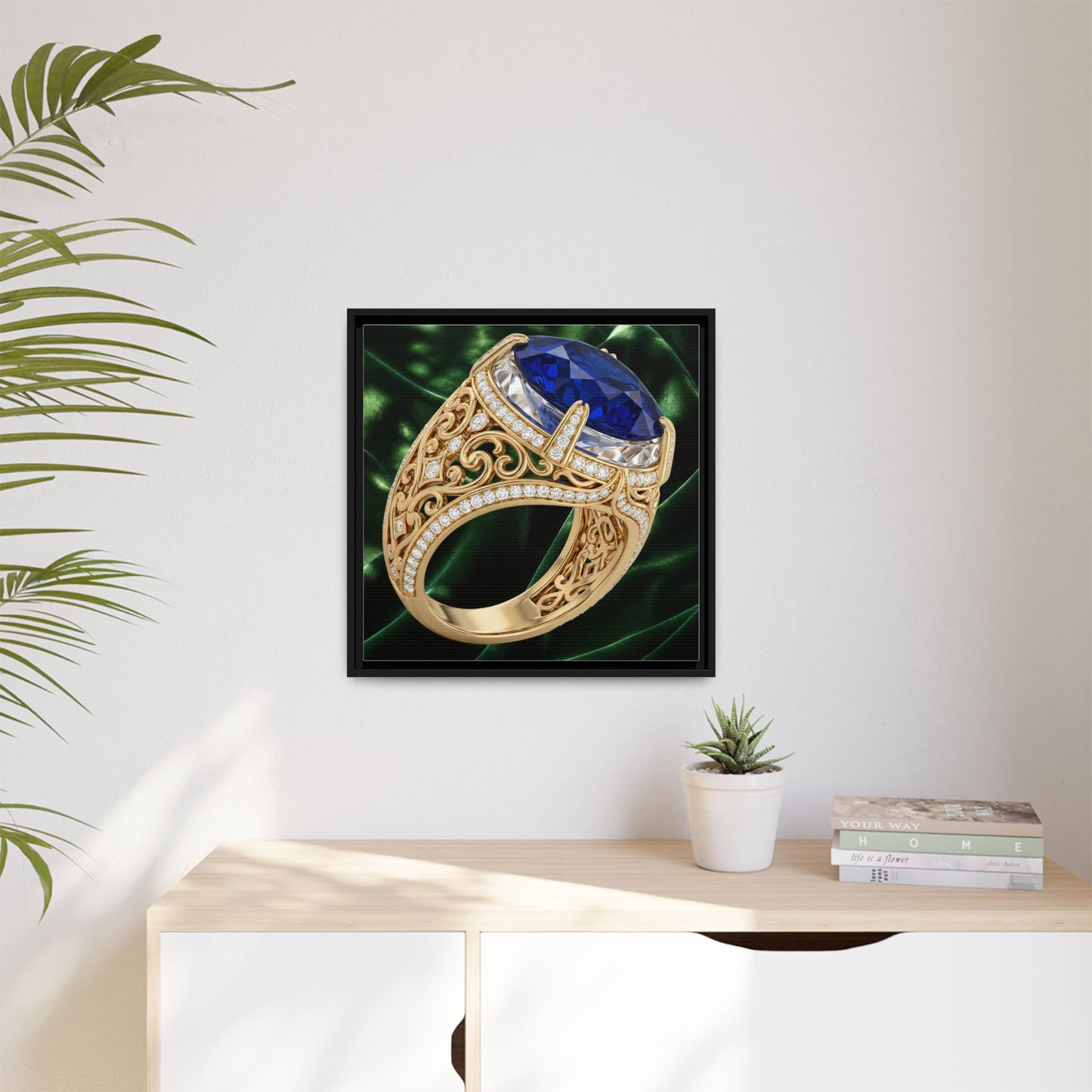 Blue Sapphire Ring in Profile Framed Canvas