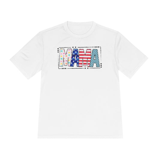 MAMA Patriotic Graphic Tee — USA Flag & Stars Moisture-Wicking Shirt