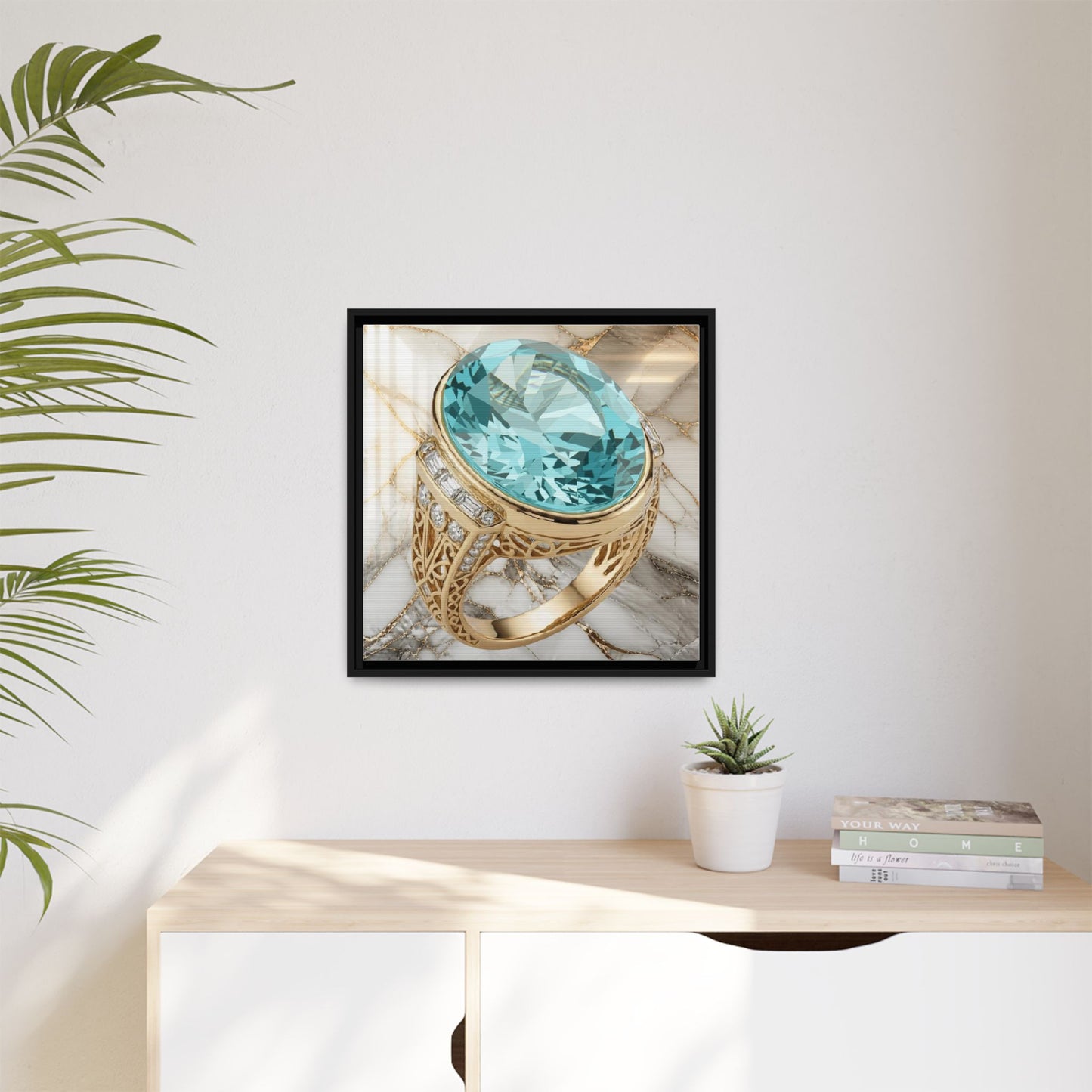 Aquamarine Marble Ring Framed Canvas