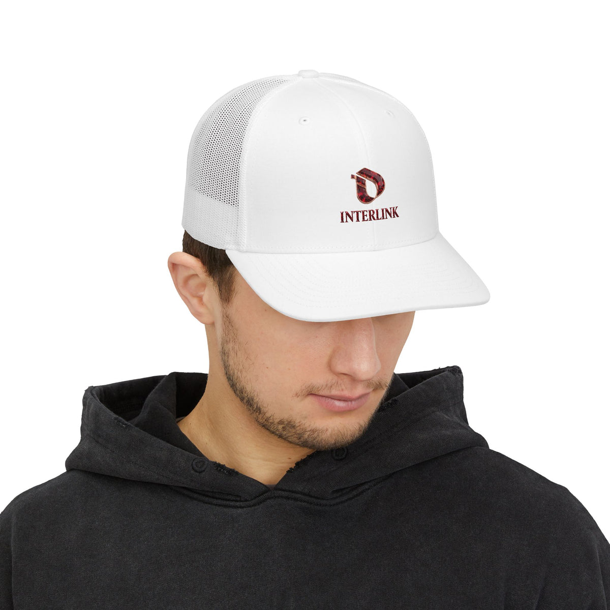 Interlink Logo Cotton-Blend Mesh Trucker Cap