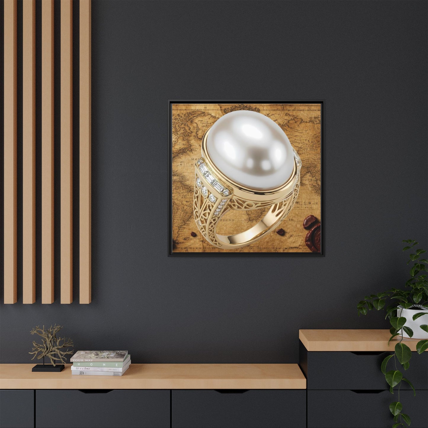 Oval Pearl Ring Framed Canvas